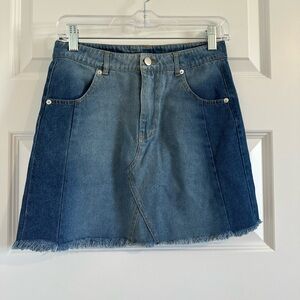 Altar'd State Denim Jean Mini Skirt With Frayed Hem